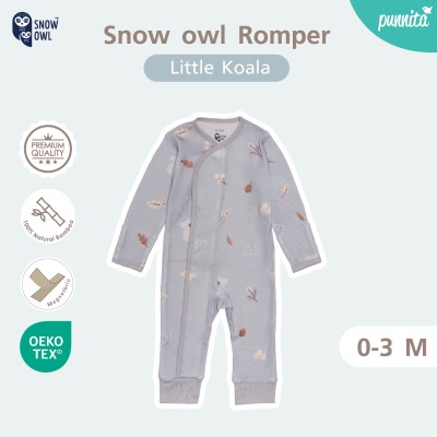 New Collection !! Snow owl Romper  เสื้อป้ายแบบแปะ ชุดหมี แขน-ขายาว 0-3 M - Little Koala  (วัสดุ ใยไผ่พรีเมี่ยม 100%)